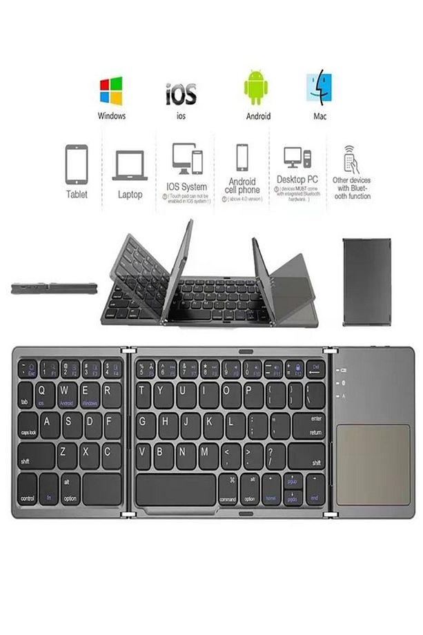 Şarjlı Touchpad Kablosuz Bluetooth Titanyum Katlanabilir Dokunmatik Klavye Tablet - Telefon - 8