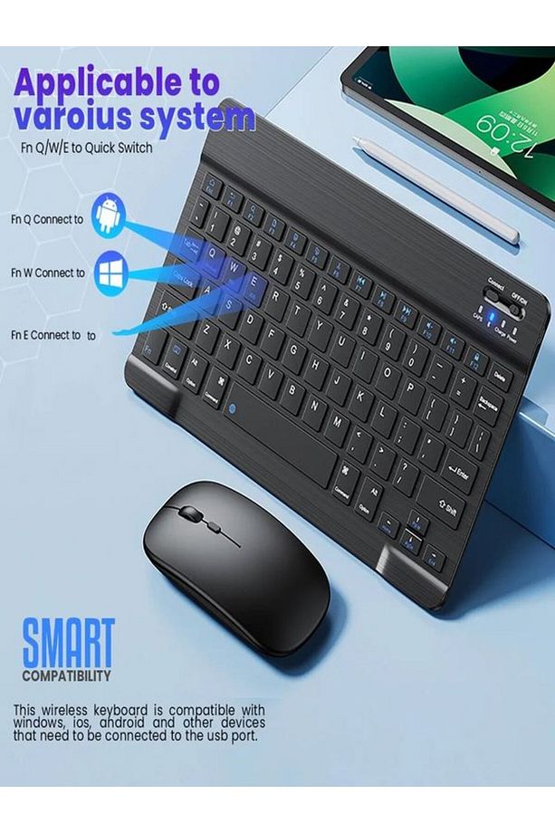 Bkb011 Mini 24x15cm Kablosuz Bluetooth Klavye & Mouse Seti - Universal Uyumlu, Taşınabilir Ve Şarjlı - 2