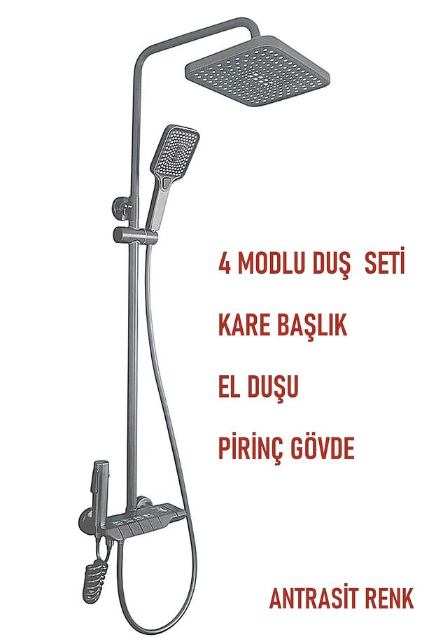 Antrasit Robot Tepe Duş Seti Piyano Yağmur Tepe Banyo 4 Tuşlu Batarya Dahil Antrasit Duş Seti - 1