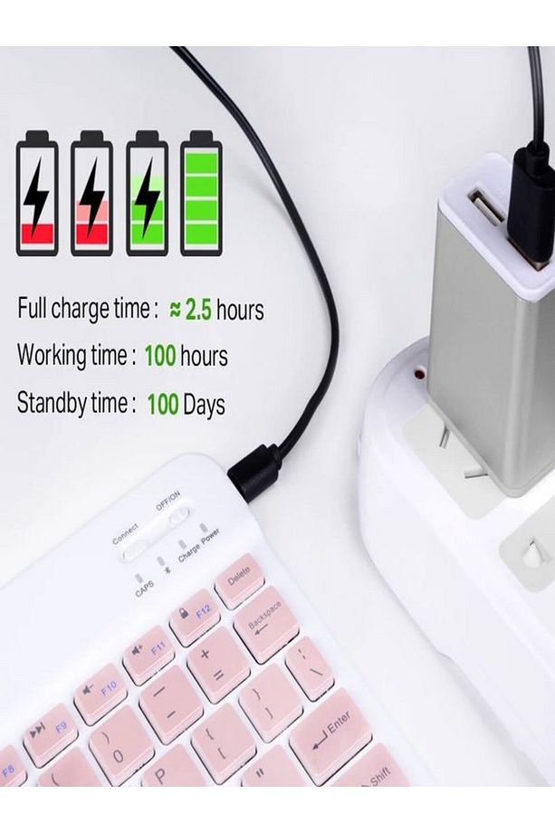 Bkb011 Mini 24x15cm Kablosuz Bluetooth Klavye & Mouse Seti - Universal Uyumlu, Taşınabilir Ve Şarjlı - 2