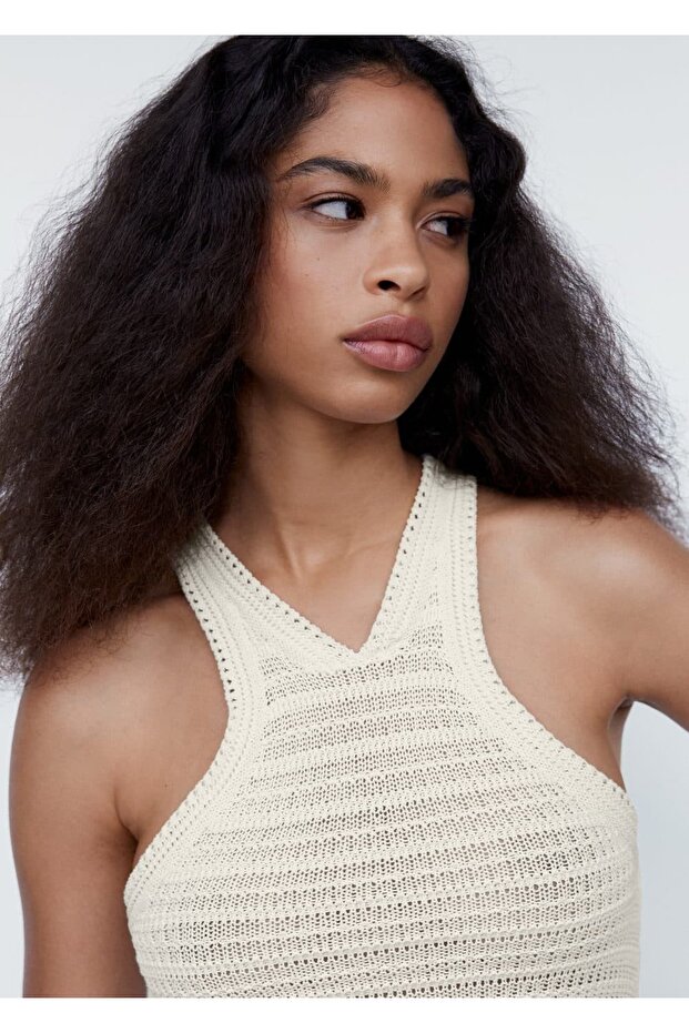 Halter Yaka Dantel Elbise - 5