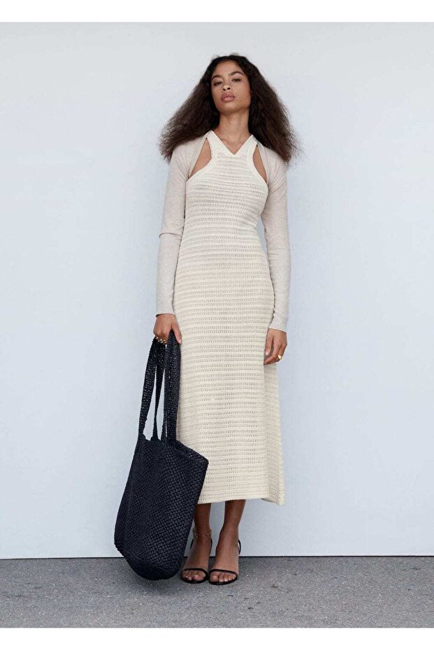 Halter Yaka Dantel Elbise - 8