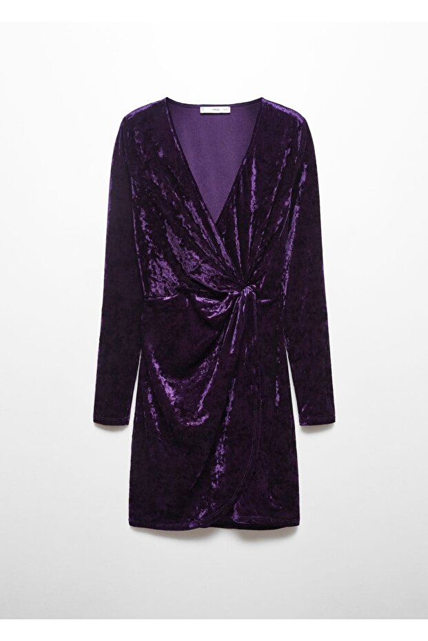 Kadife Çapraz Elbise - 3