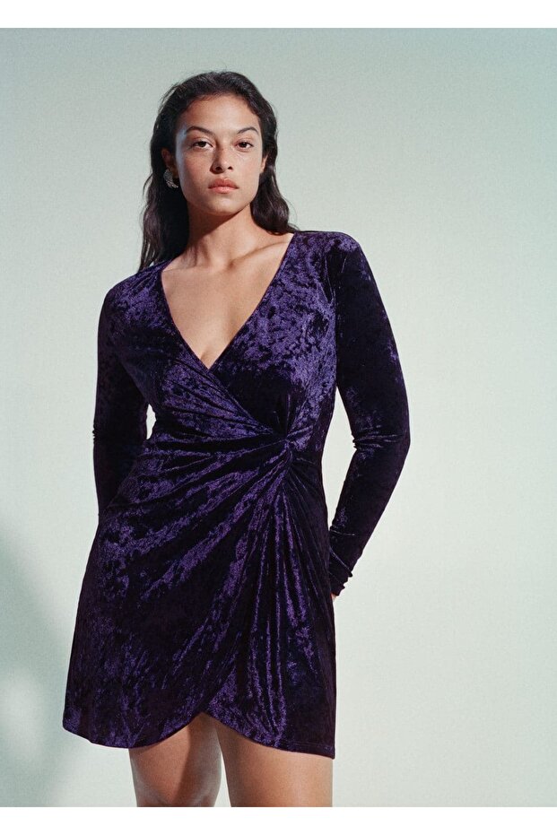 Kadife Çapraz Elbise - 7