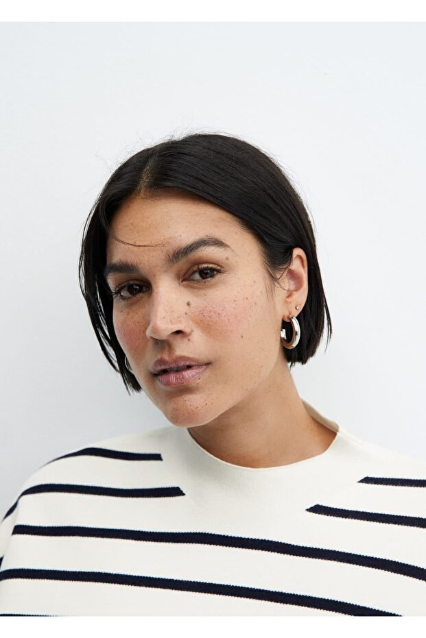 Çizgili Perkins Yaka Kazak - 5