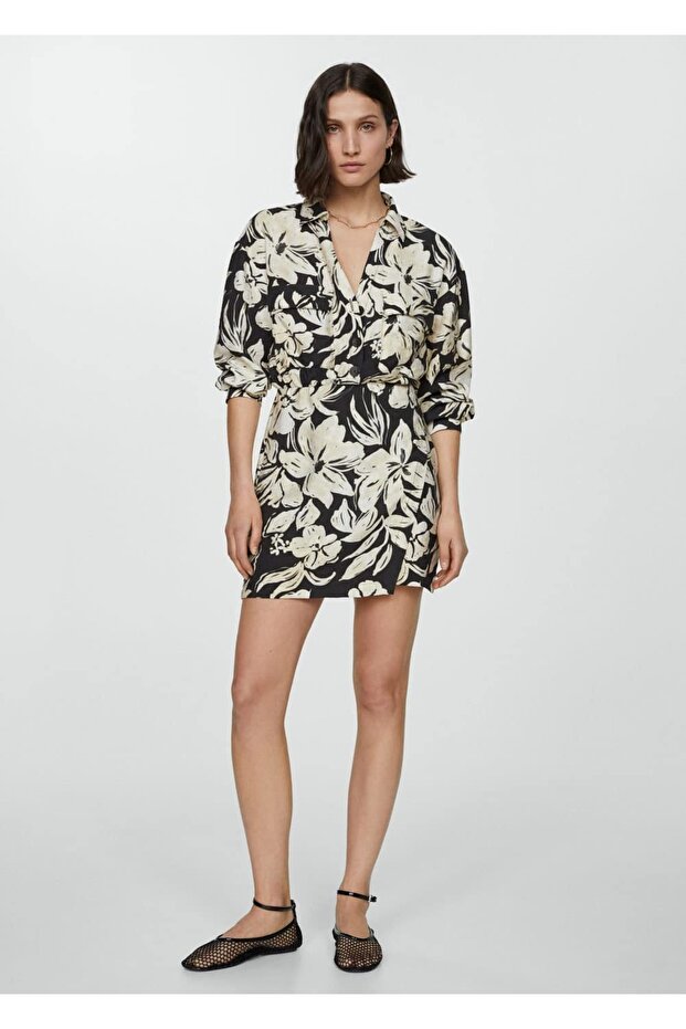 Çiçek desenli gömlek elbise - 2