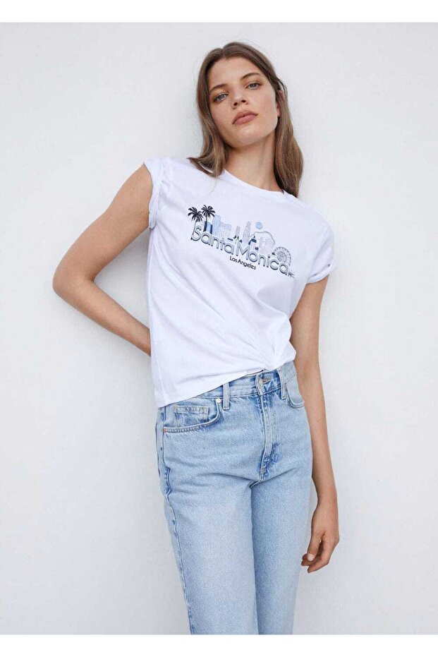 Desenli pamuklu tişört - 6