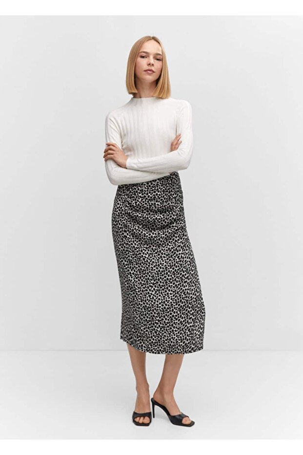 Desenli Yırtmaçlı Etek - 2