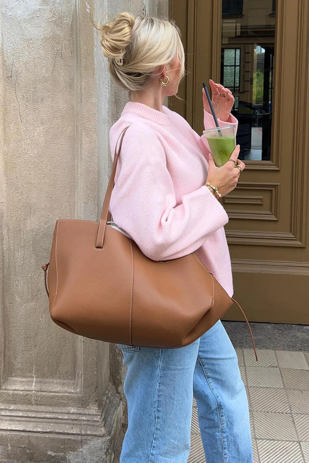 Pulover de damă oversize roz cu guler rotund - 3