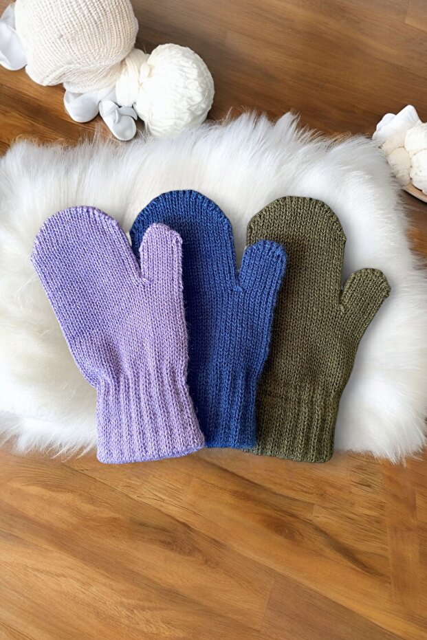 Unisex Knitwear Baby Gloves 3 Pairs Set (0-3 Years)