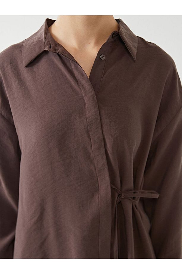 LCW Modest Kahverengi Oversize Kadın Gömlek Tunik - 4