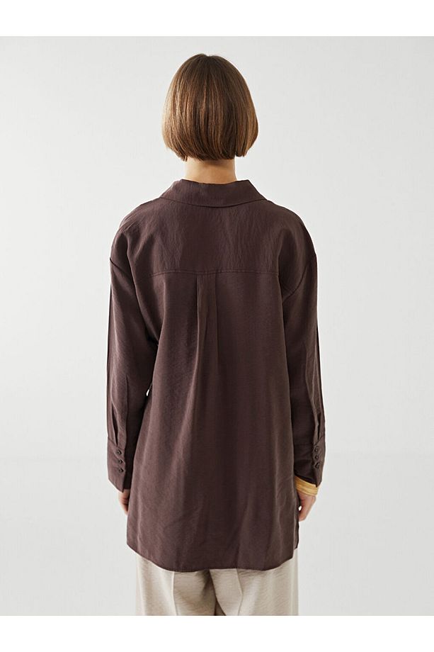 LCW Modest Kahverengi Oversize Kadın Gömlek Tunik - 6