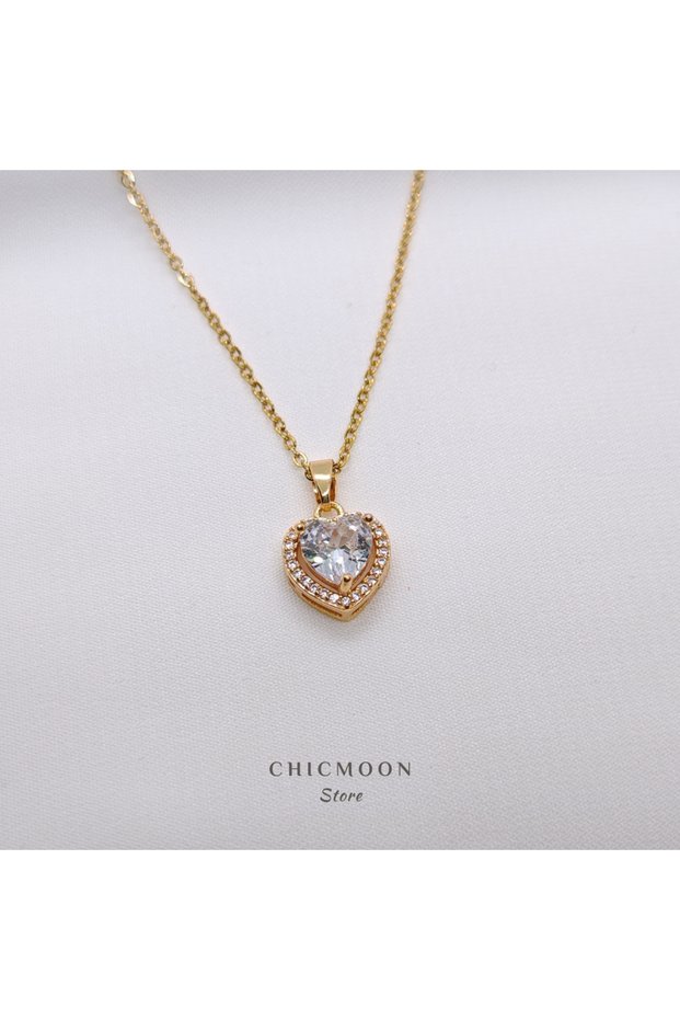 Steel Gold Color Heart Stone Steel Necklace