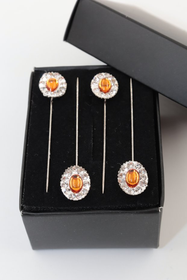 4-Piece Oval Orange Stone Scarf Pin. Shawl Pin. Turban Needle. Head Scarf Pin. Scarf and Shawl Pin