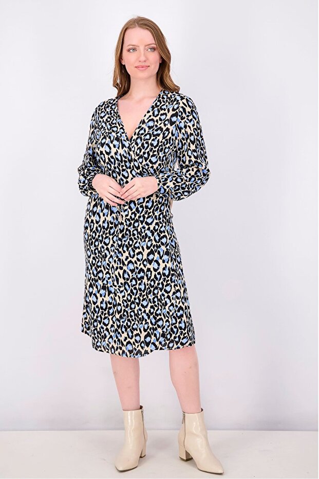 Women Printed Wrap Dress, Black