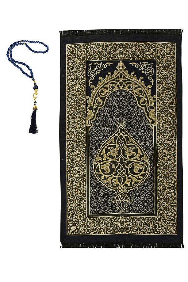 Lüks Tafta Seccade ve İnci Vavlı Tesbih Şantuk Keseli Set , Taşınabilir Namaz Seti, Hediye Seti - 4