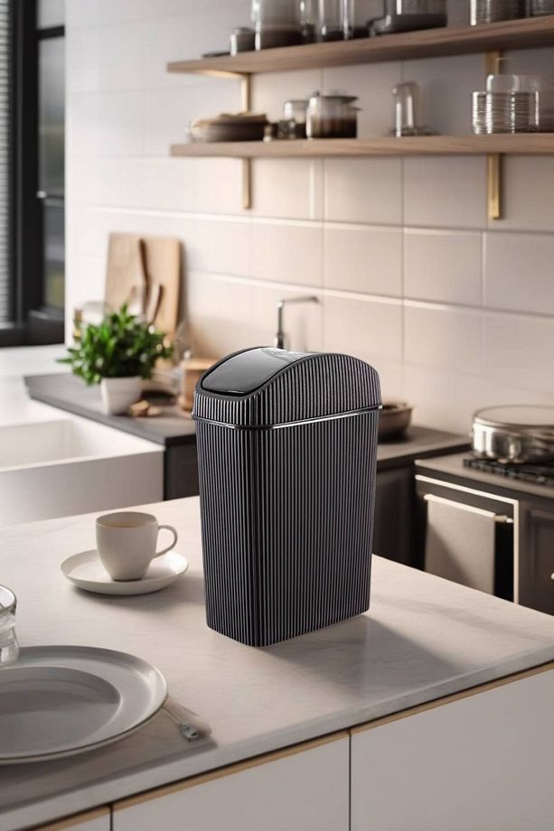 Mini Çöp Kovası, Mutfak, Banyo, Tuvalet, Ofis Çöp Kutusu Siyah - 4