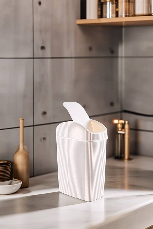 Mini Çöp Kovası, Mutfak, Banyo, Tuvalet, Ofis Çöp Kutusu Krem - 5