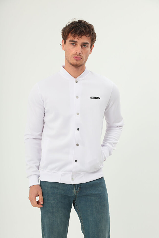 Homme Men's Solid Color Patchwork Button Front Long Sleeve Letter Printed Casual Jacket