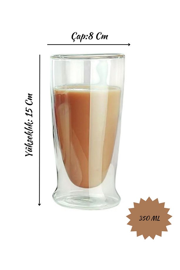 Çift Cidarlı Uzun Cam Kokteyl -Meşrubat-Latte Bardağı 350 ML 2 Adet 2323 - 2