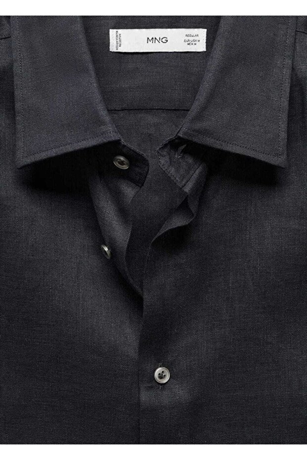 %100 Keten Regular Kesim Gömlek - 6