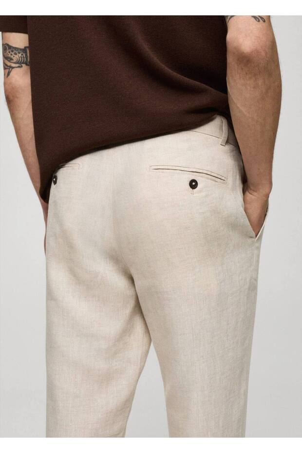 Slim fit %100 keten pantolon - 6