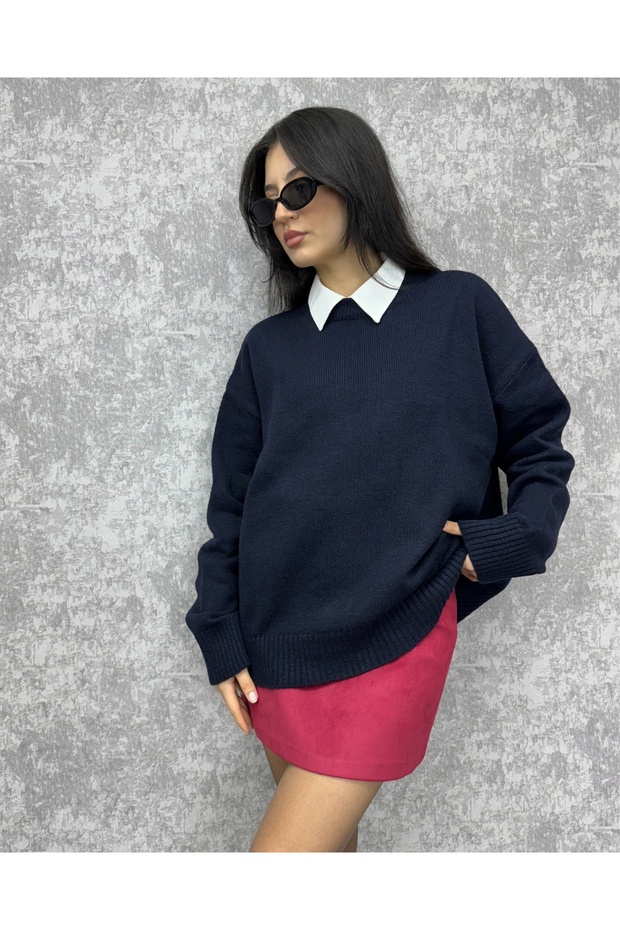 سترة أساسية كبيرة الحجم برقبة دائرية - 5