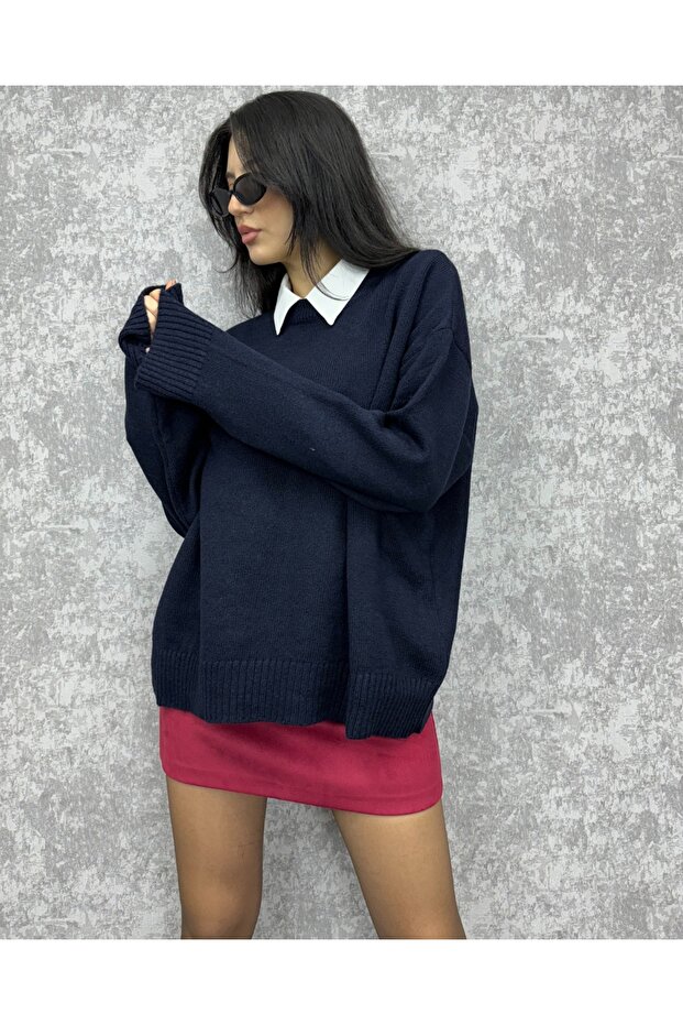 سترة أساسية كبيرة الحجم برقبة دائرية - 6