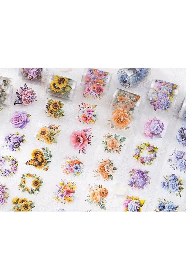 Scrapbook Washi Journal Flowers Tape Sticker Rulo Pet Sticker Tape 3 Metre/Beyaz - 2