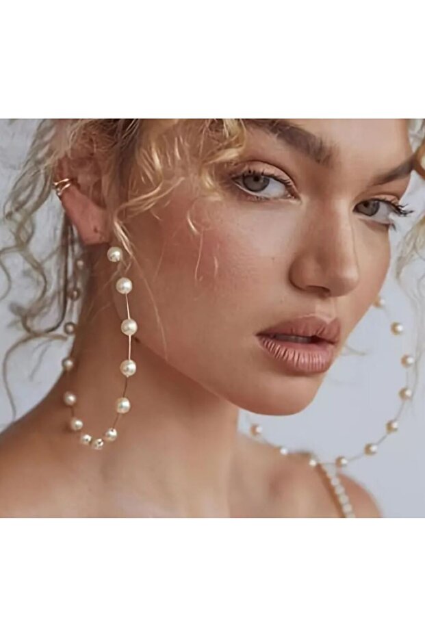 İnci Detaylı Halka Küpe - 1