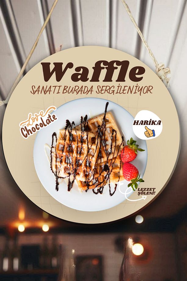 Waffle Salonu Duvar, Kapı, Tek Taraflı Askılı Pano Karşılama Tabelası, Waffle Tatlı Dükkanı Süsü - 3