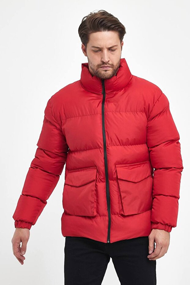 Cepli Kapaklı Şişme Mont Kırmızı - 2