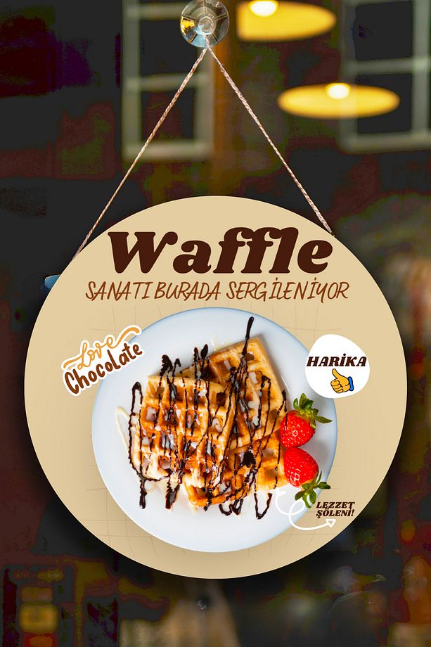 Waffle Salonu Duvar, Kapı, Tek Taraflı Askılı Pano Karşılama Tabelası, Waffle Tatlı Dükkanı Süsü - 4