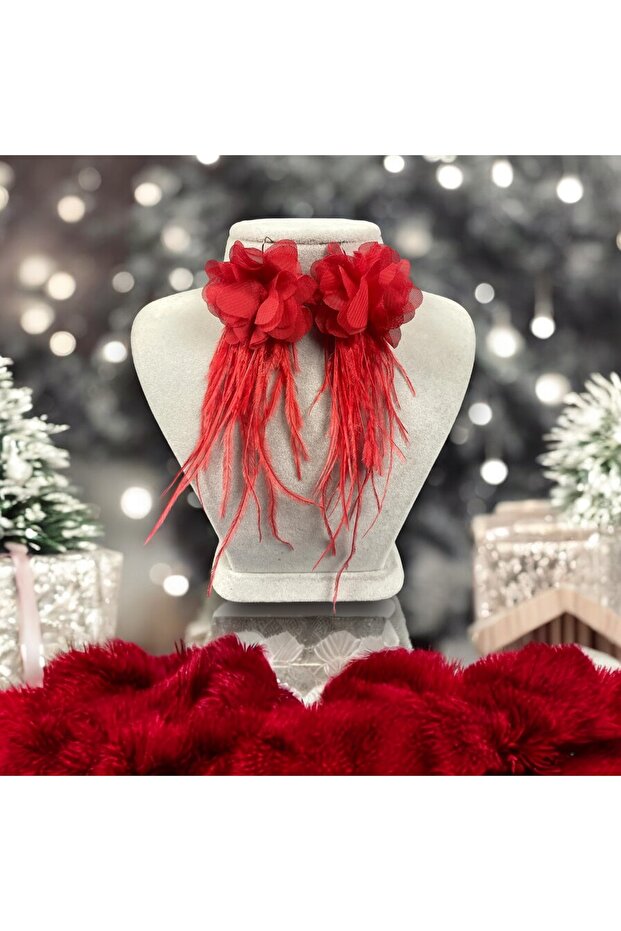 Flower Perim Red Laser Floral Hairy Earrings