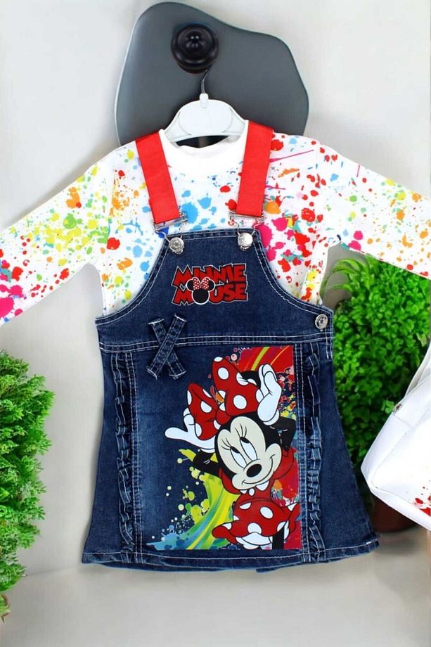 Minnie Desenli Kot Jile Badili Çantalı 3lü Takım 1-5 yaş Kız Çocuk Ayarlanabilir Askılı Uzun Kollu - 2
