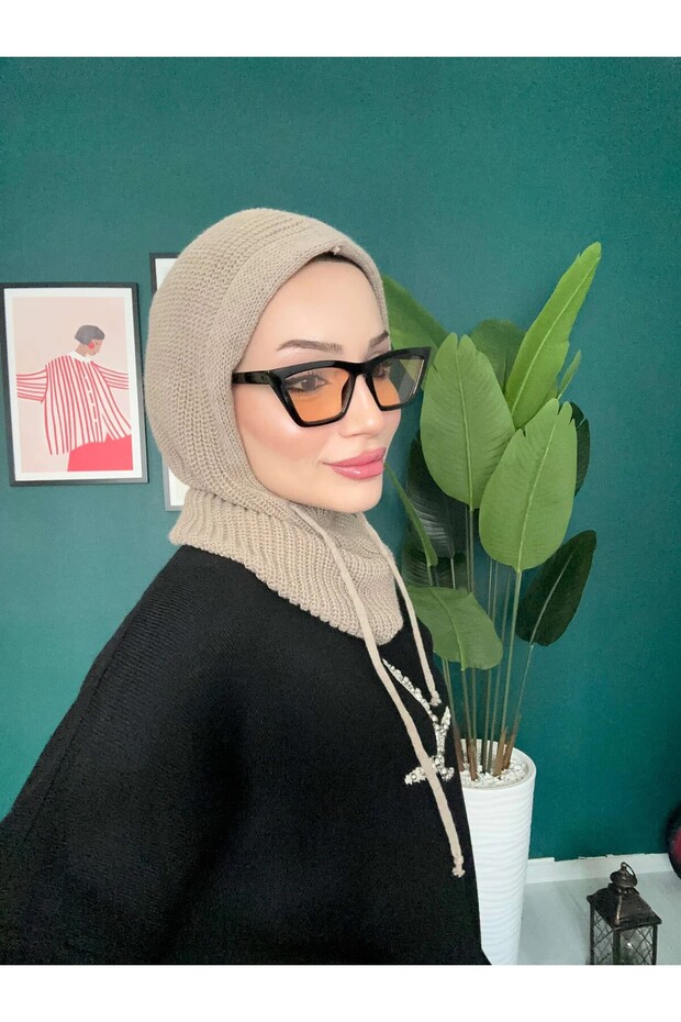 Triko Başlık Balaclava - Bej - 3