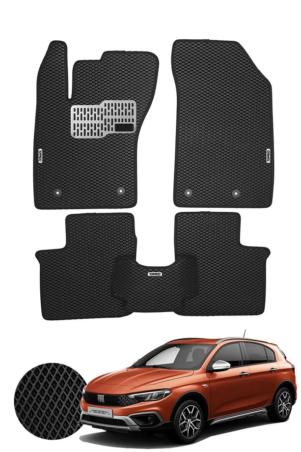 Fiat Egea Cross Uyumlu Hatchback Hücreli Premium Eva Paspas Seti Tam Set Paspas Takımı Siyah - 1