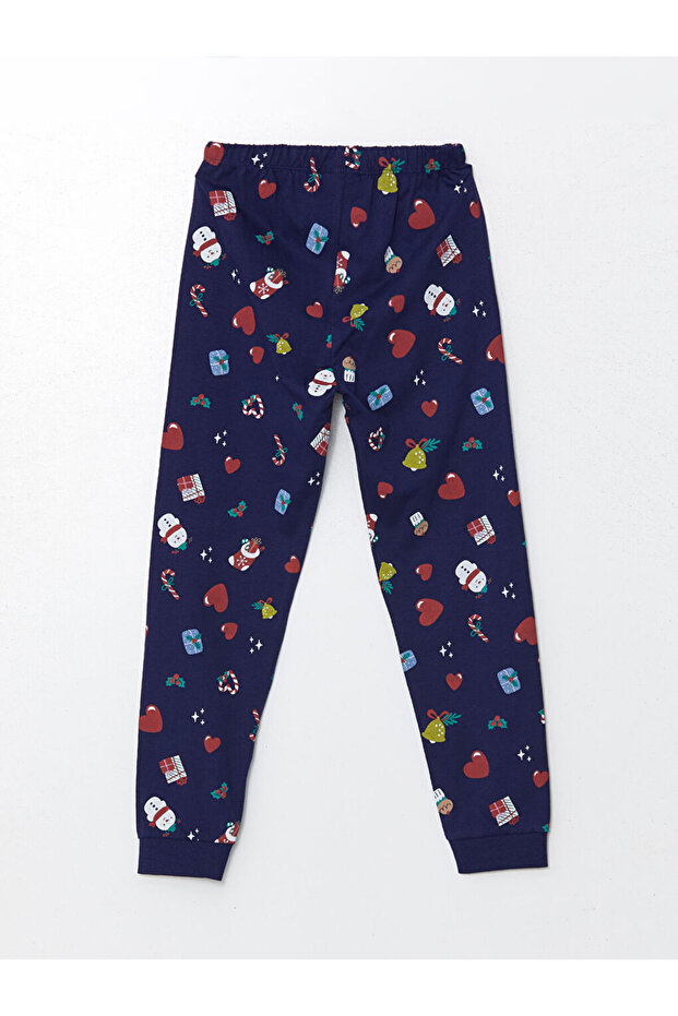 Lacivert Bisiklet Yaka Yılbaşı Temalı Kız Çocuk Pijama Takımı - 5