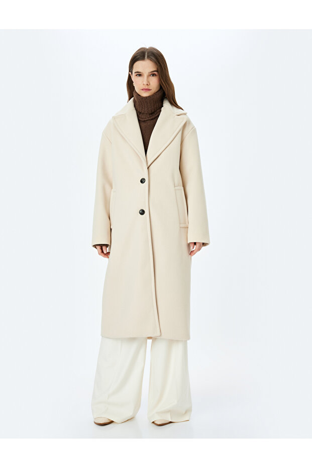 Buttoned Double Breasted Long Stamp Coat - 3