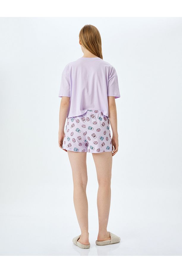 Pamuklu Baskılı Şortlu Pijama Takımı - 4