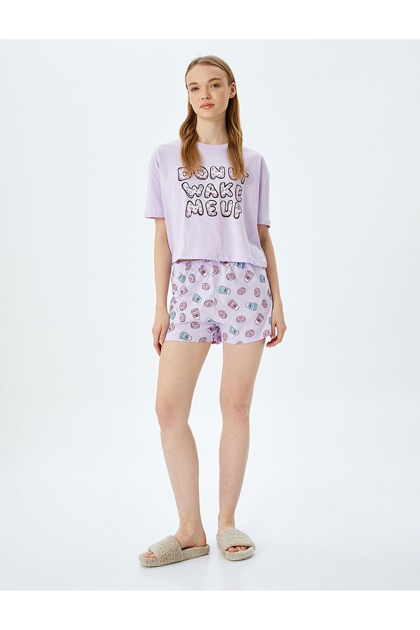 Pamuklu Baskılı Şortlu Pijama Takımı - 1