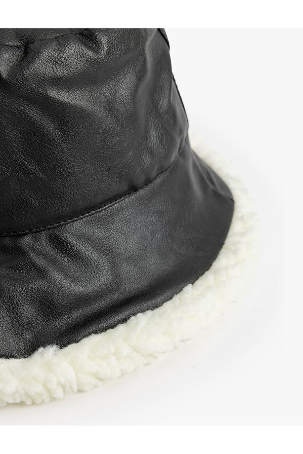 Suni Deri Bucket Şapka Peluş Astarlı - 3