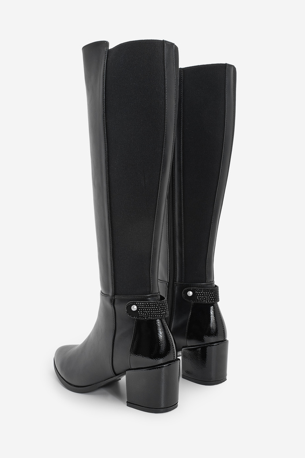 Női sarkú csizma térd alatti rugalmas rugalmas napi klasszikus csizma fekete színben - 6