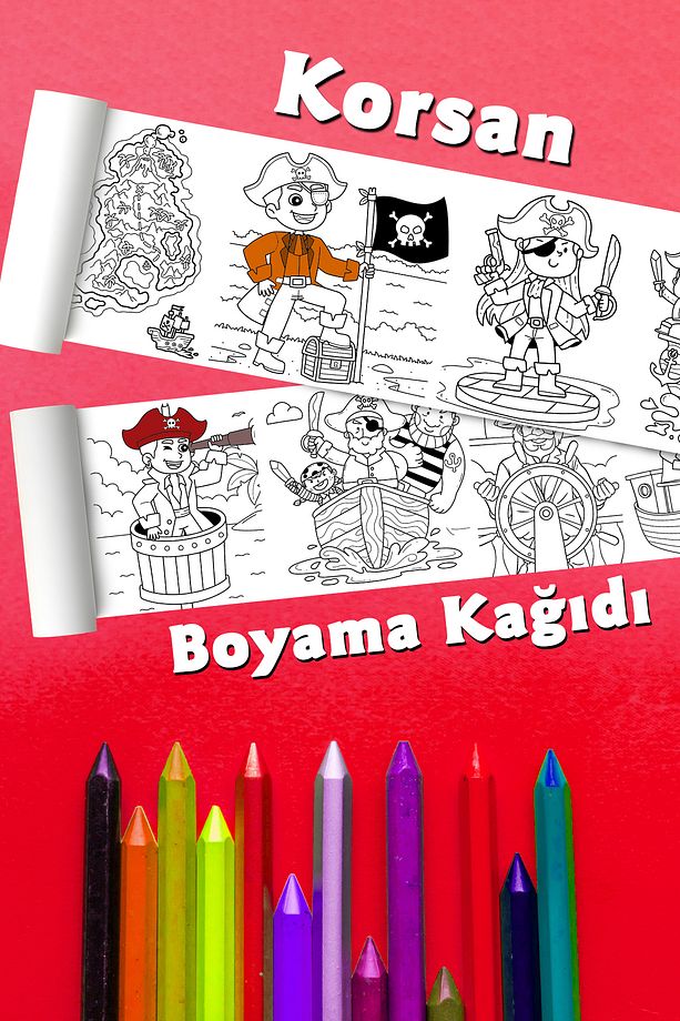 Korsan Temalı Dev Boyama Kağıdı 2,5 Metre Rulo Boyama Kağıdı - Çocuk Eğitici Boyama - 2