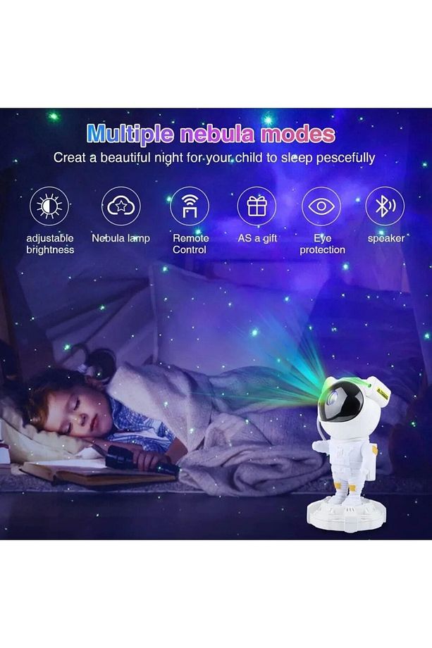 Astronot Projektör Bluetooth Hoparlör Yıldız Işıklı Galaksi Samanyolu Masa Lambası Kumandalı - 2