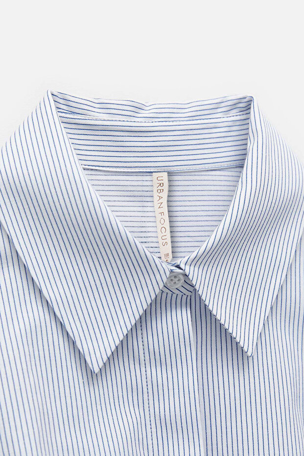 Gizli Patlı Çizgili Basıc Gömlek - 7