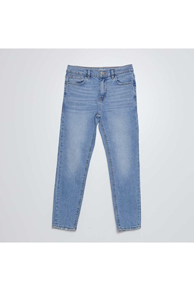 بنطال جينز بقصّة Slim-fit مع خصر قابل للتعديل باللون الأزرق