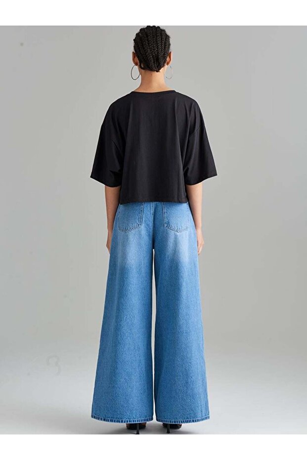Oversize Crop T-shirt - Siyah - 3