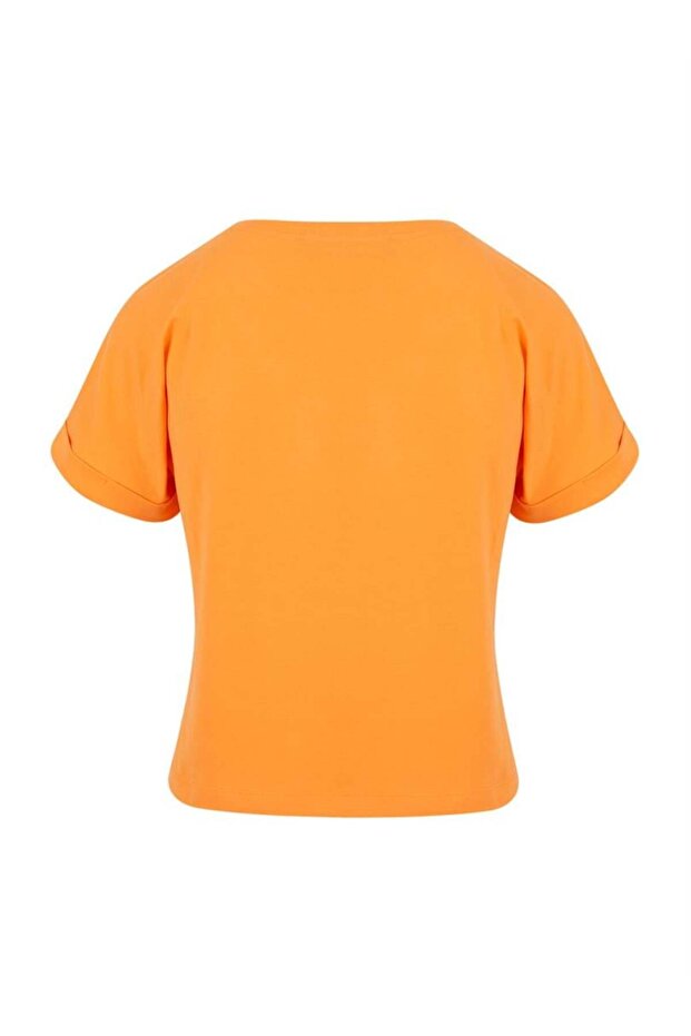 Orange Crew Neck Basic T-shirt - 3