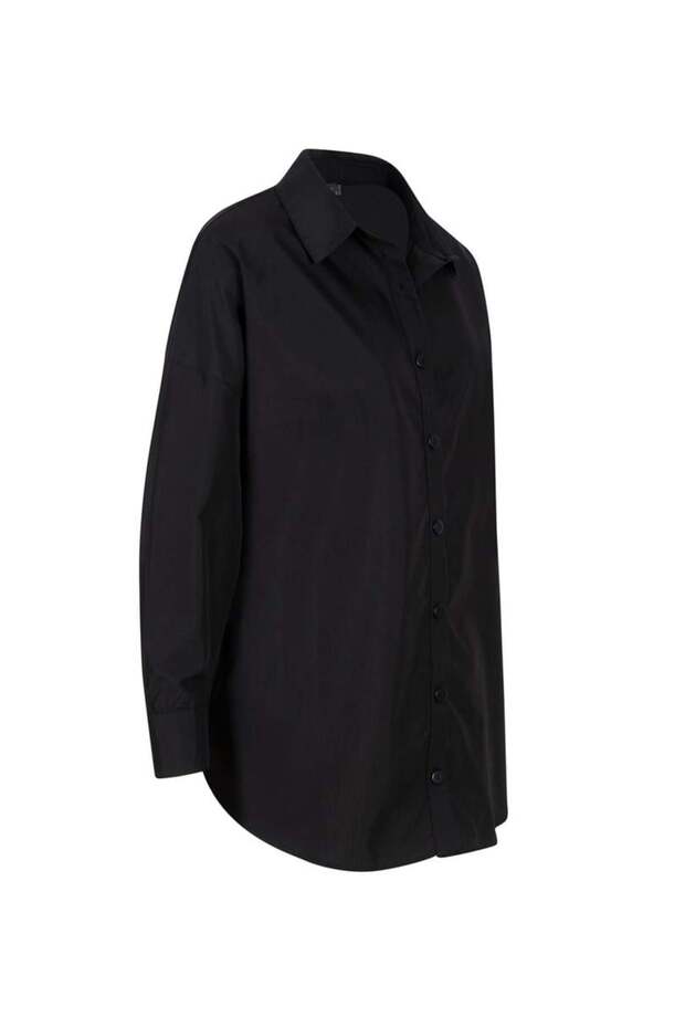 Oversıze Düşük Omuz Gömlek - Siyah - 5